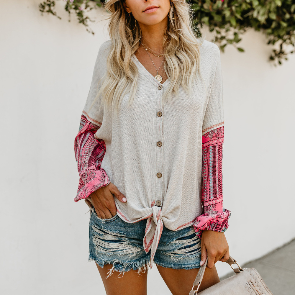 Bask In The Sun Contrast Thermal Tie Top